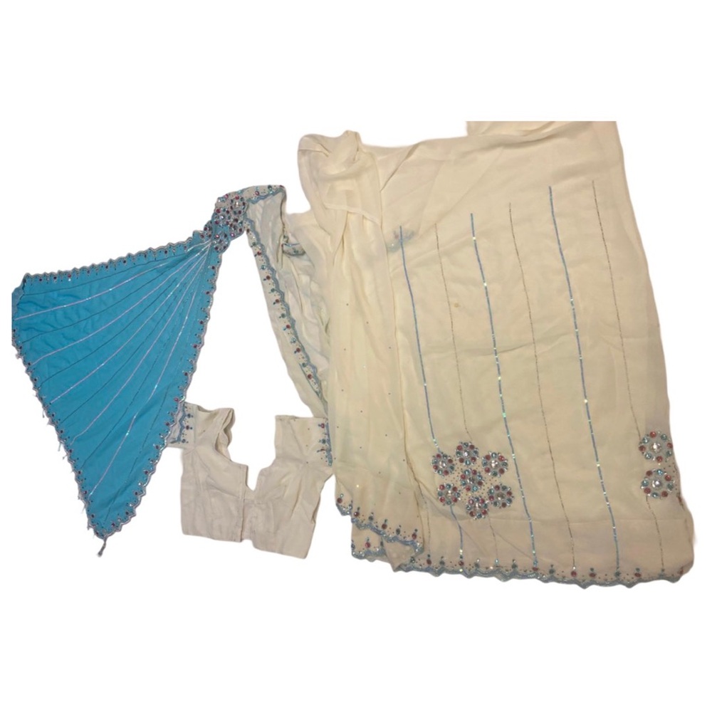 Indian Girls Small Size White Blue Butterfly Style Sari Saree